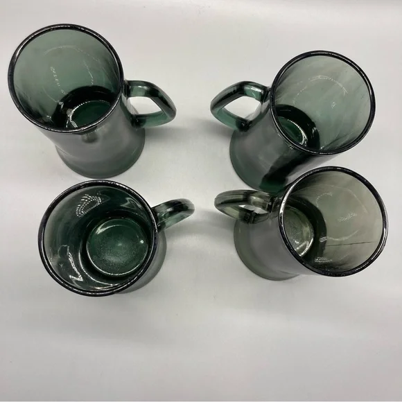 Mid Century Modern Glass set of 4 Beer Mug - Smoked Green Colored Barware EVC - Picture 2 of 6